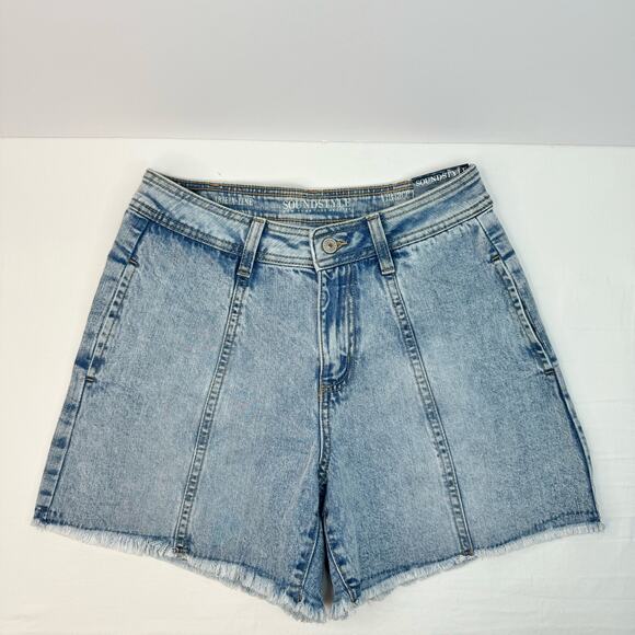 NEW Soundstyle Denim Jean Shorts Aline Mid Rise Raw Hem Cutoffs Size 4 / 26 - Picture 1 of 8